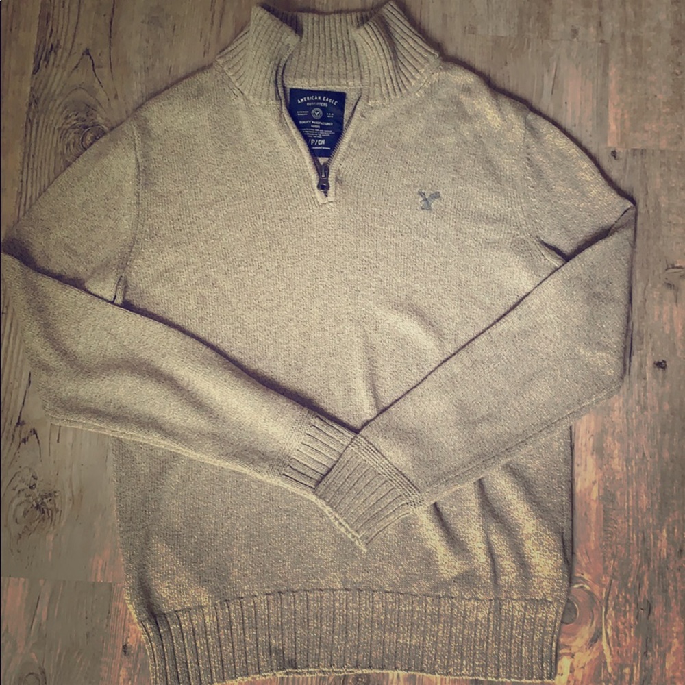 American Eagle Grey Quarter-zip Sweater